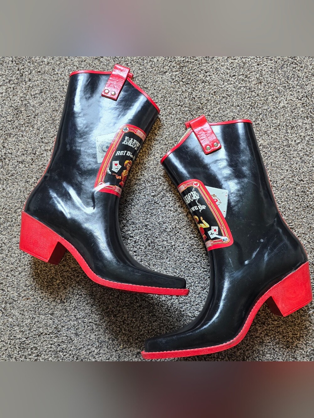 Rare Nomad "Yippy" Western-style waterproof rain boots "Lady Luck" Size 9